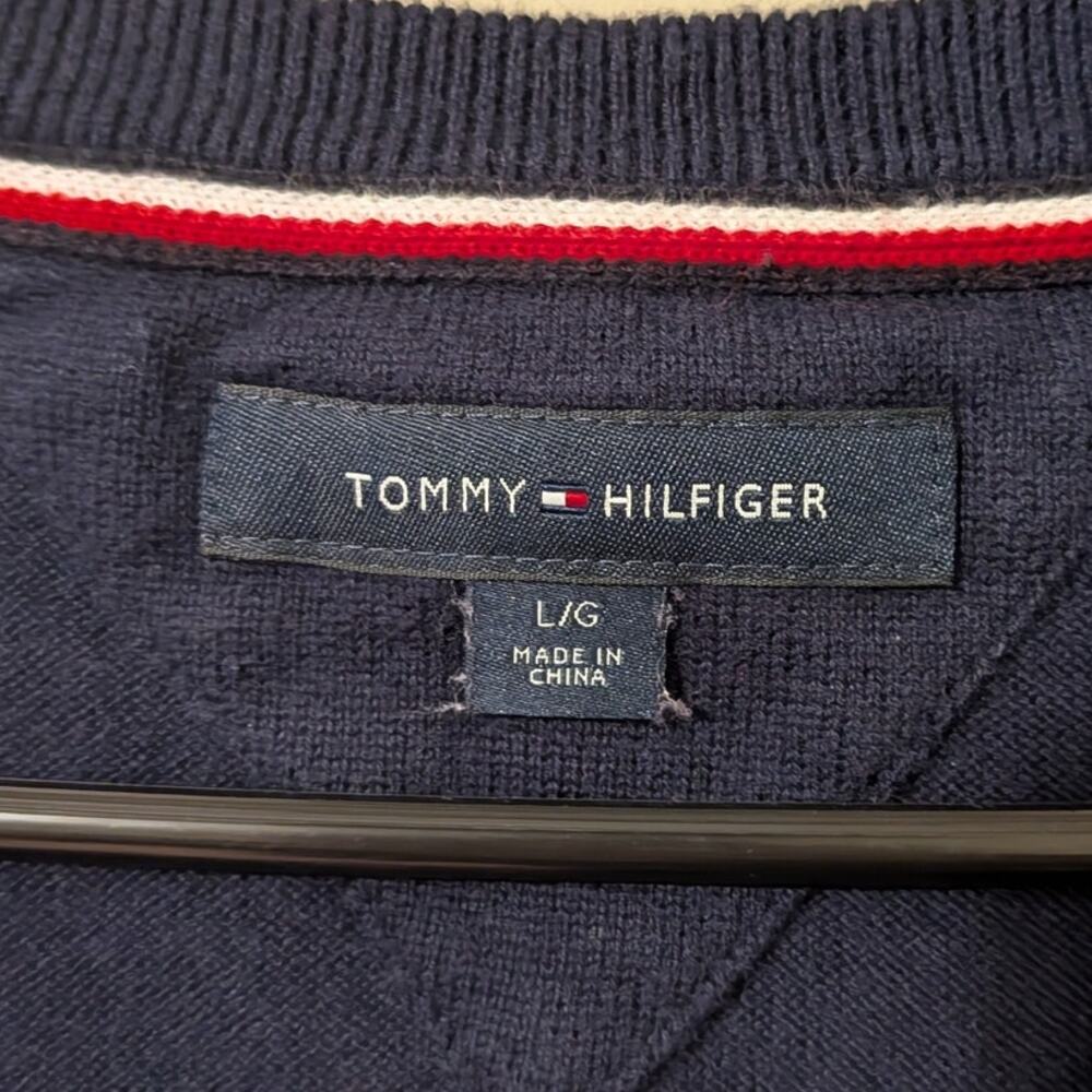 Tommy Hilfiger Navy Blue Sweater With Logo Across Chest - Picture 6 of 7